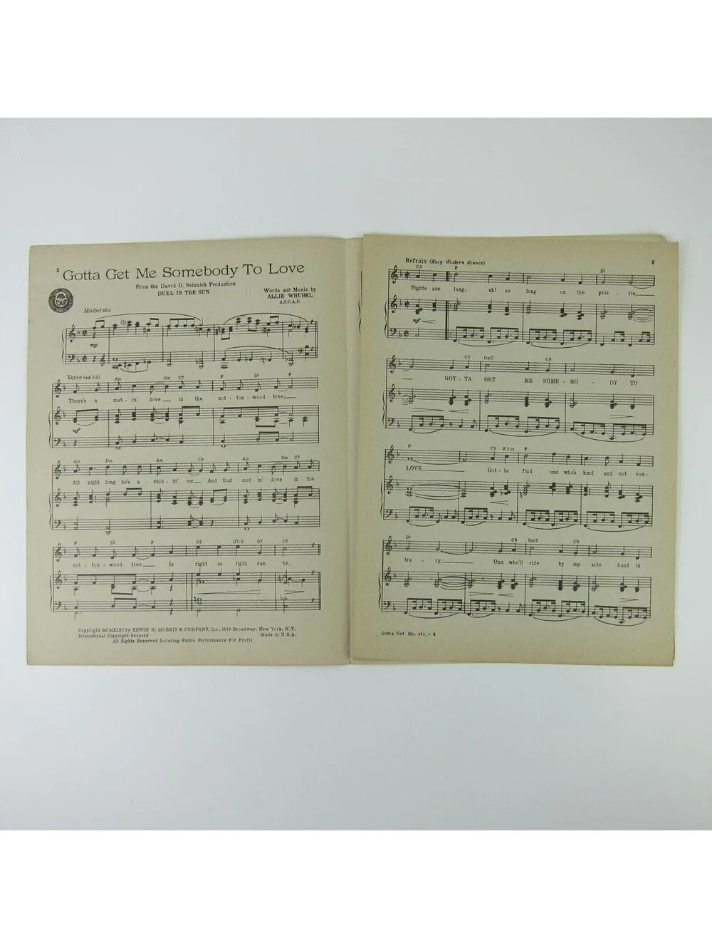 Sheet Music Gotta Get Me Somebody To Love Duel in the Sun Gregory Peck 1946